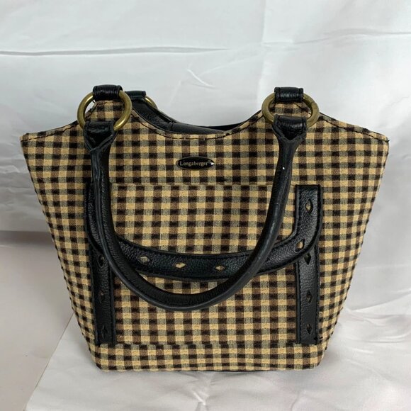 3 Longaberger, Plaid & Houndstooth Totes + Black Crossbody Woven Leather Signed - Picture 12 of 16